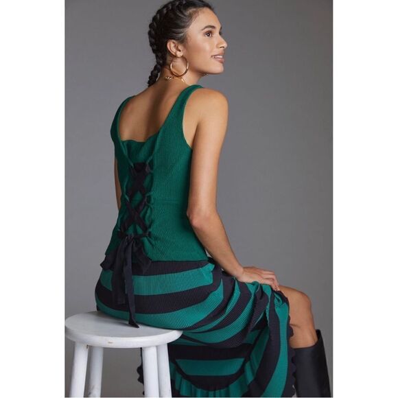 NEW Anthropologie Maeve Green Sleeveless Lace-Up Tie-Back Tank Top Blouse Medium - Picture 4 of 4